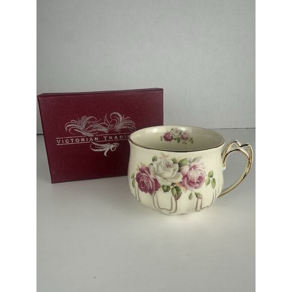 Victorian Trading Pink Royal Garden Tea Cup White Roses VTG - Picture 1 of 5